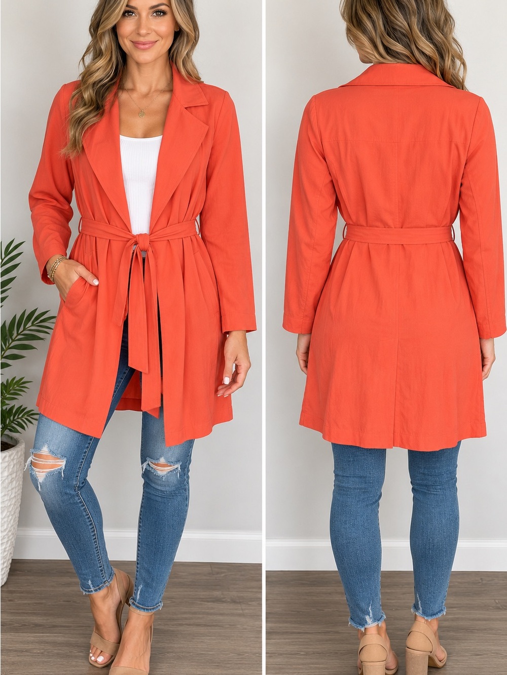 Simply Vera Vera Wang Coral Tie-Waist Trench Coat